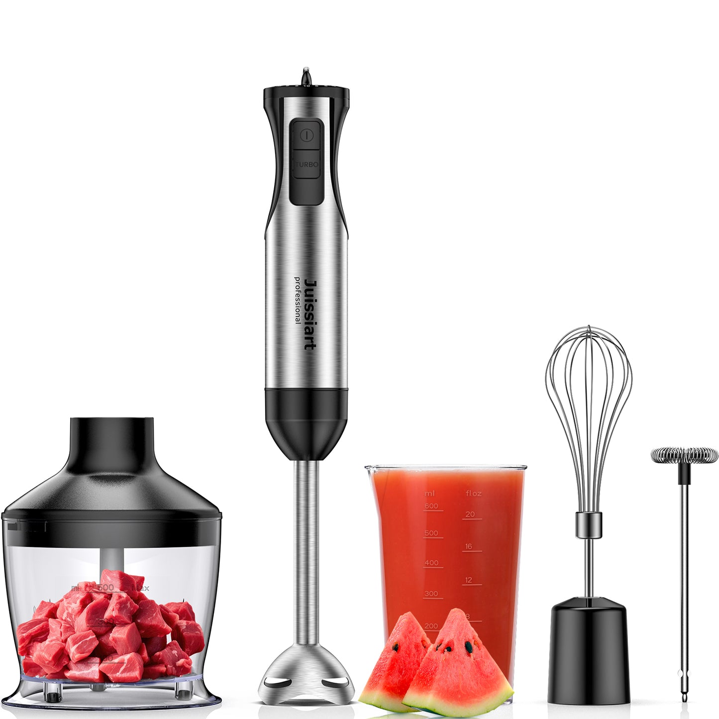 20-Speed Immersion Hand Blender, 5-in-1 800W Stainless Steel Hand Stick Blender, Whisk, Milk Frother