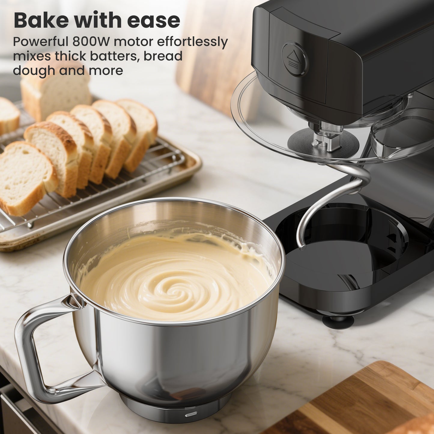 Stand Mixer,5.3QT 800W 6-Speed Tilt-Head Kitchen Electric Mixer with Dough Hook,Whip and Beater