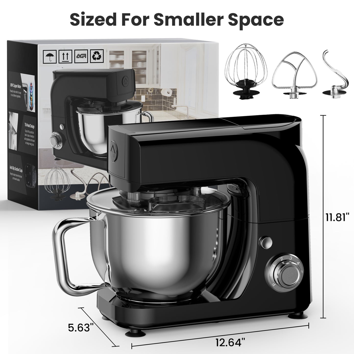 Stand Mixer,5.3QT 800W 6-Speed Tilt-Head Kitchen Electric Mixer with Dough Hook,Whip and Beater