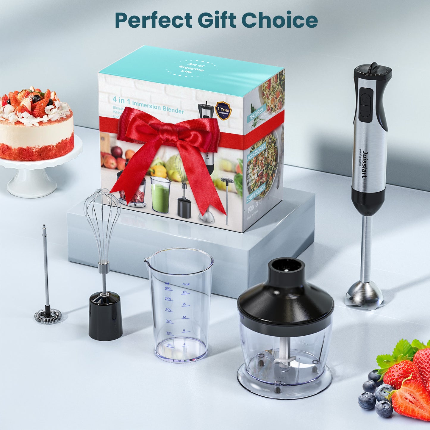 20-Speed Immersion Hand Blender, 5-in-1 800W Stainless Steel Hand Stick Blender, Whisk, Milk Frother