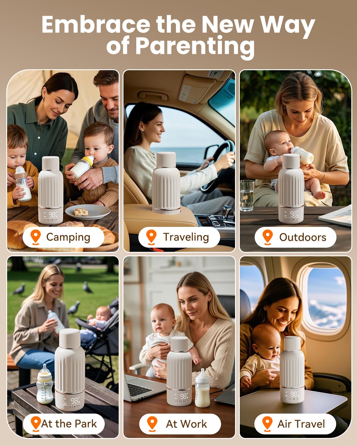 Portable Bottle Warmer for Travel, 2.5 Min Fast Heating for Breast Milk and Formula, 17oz Large Capacity