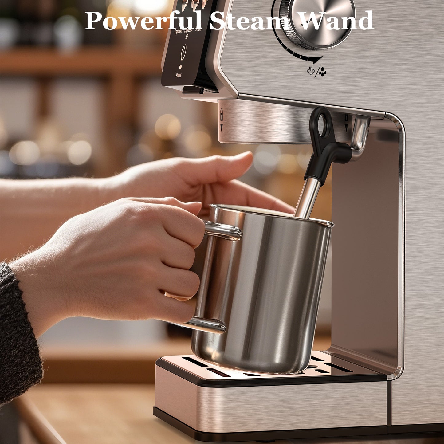 Espresso Machine 20 Bar, Stainless Steel Coffee Machine with 40oz Removable Water Tank for Cappuccino, Latte, Silver