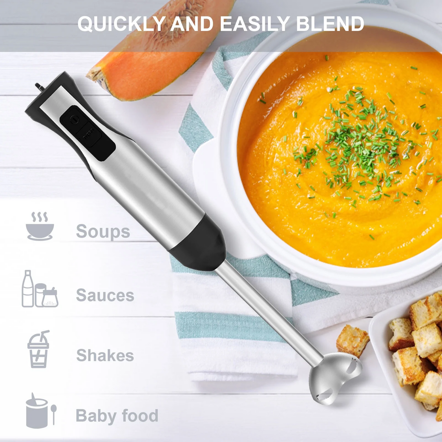 20-Speed Immersion Hand Blender, 5-in-1 Powerful 1000W Blender Whisk and Mini Chopper with 600ml Beaker