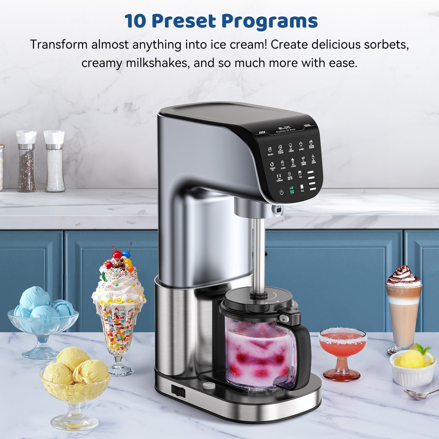 Ice Cream Maker, 11-in-1 Frozen Treat Maker for Gelato, Sorbet, Milkshakes, Mix-ins, (3) 19oz Pints