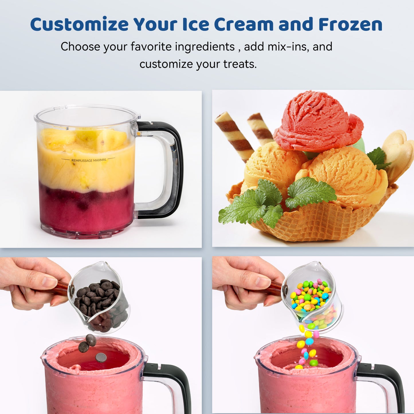Ice Cream Maker, 11-in-1 Frozen Treat Maker for Gelato, Sorbet, Milkshakes, Mix-ins, (3) 19oz Pints