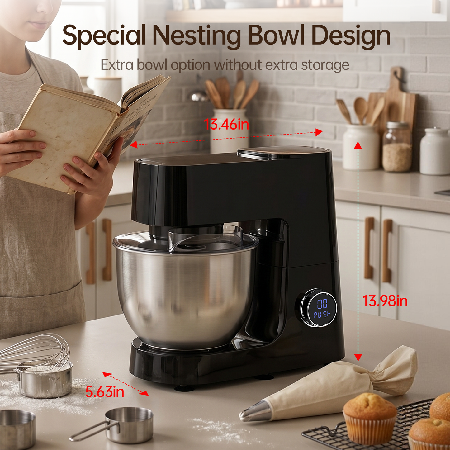Yumystori Stand Mixer, 12 Speed 6.5 Quart Tilt-Head Kitchen Electric Food Mixer with Beater, Dough Hook and Wire Whip