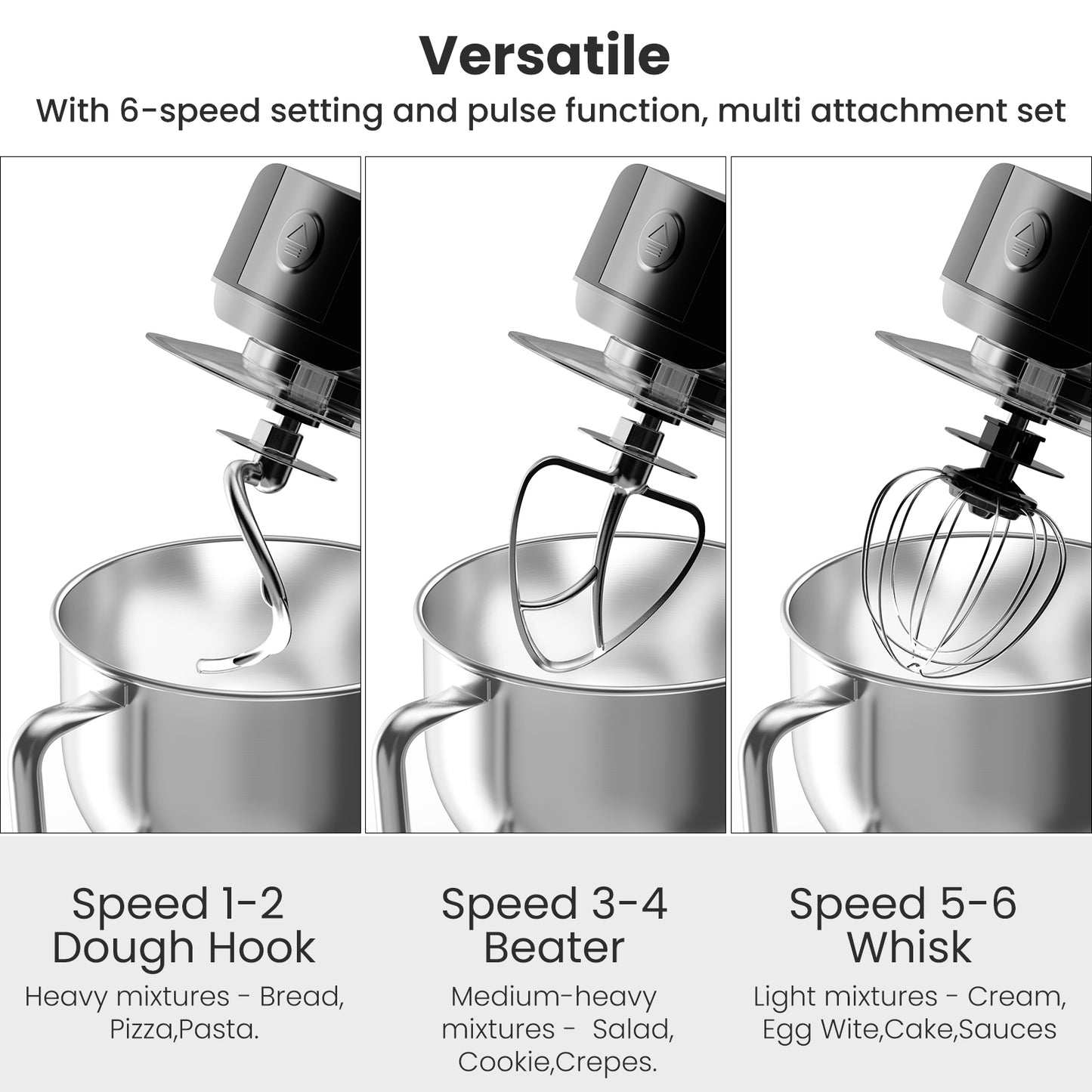 Stand Mixer,5.3QT 800W 6-Speed Tilt-Head Kitchen Electric Mixer with Dough Hook,Whip and Beater