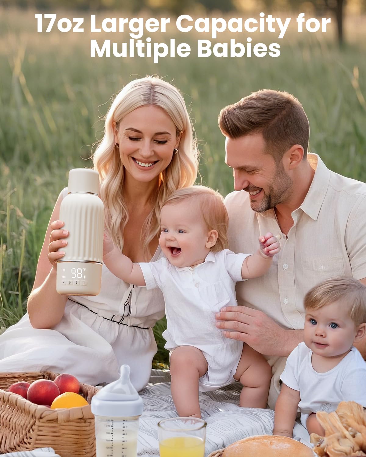 Portable Bottle Warmer for Travel, 2.5 Min Fast Heating for Breast Milk and Formula, 17oz Large Capacity