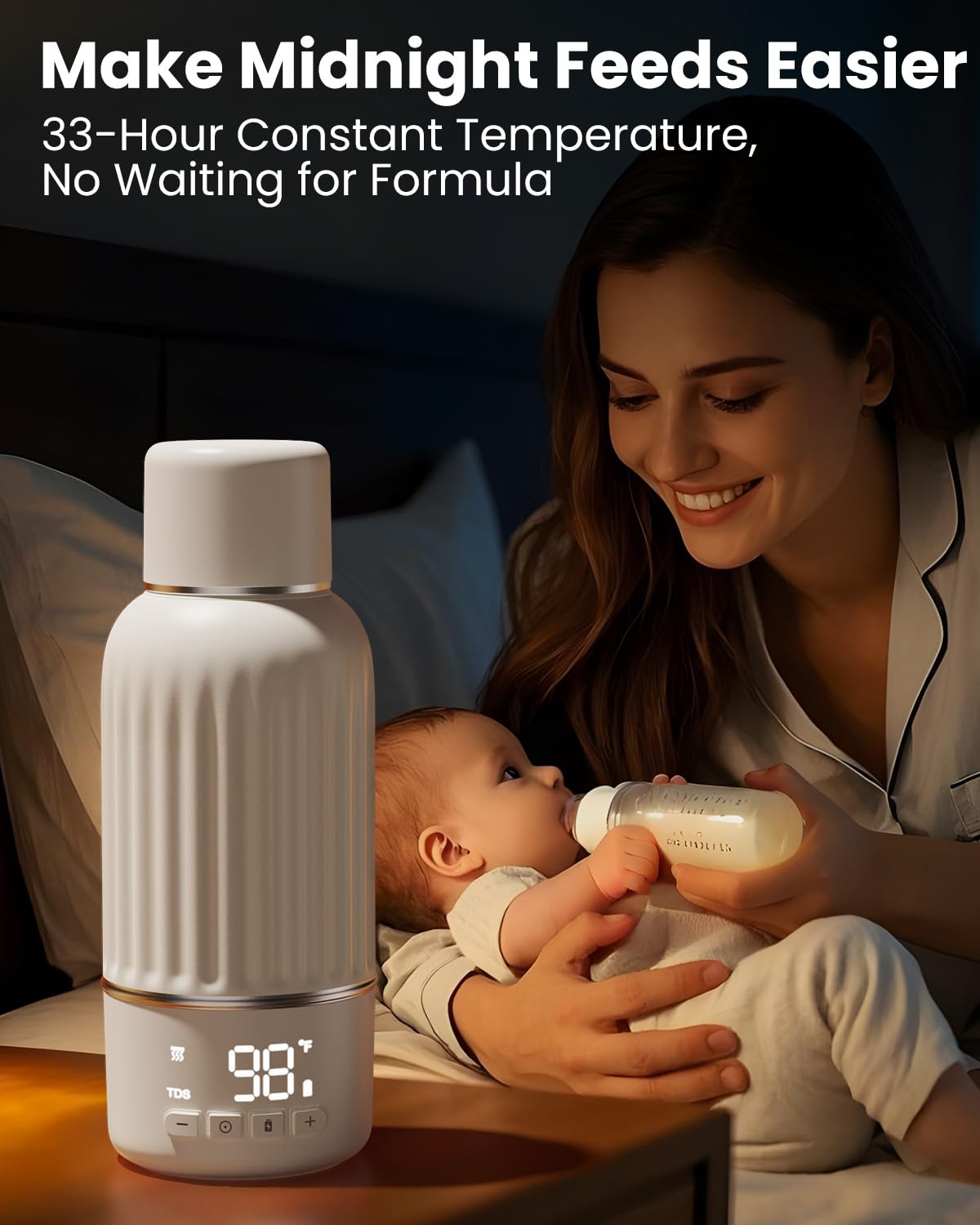 Portable Bottle Warmer for Travel, 2.5 Min Fast Heating for Breast Milk and Formula, 17oz Large Capacity