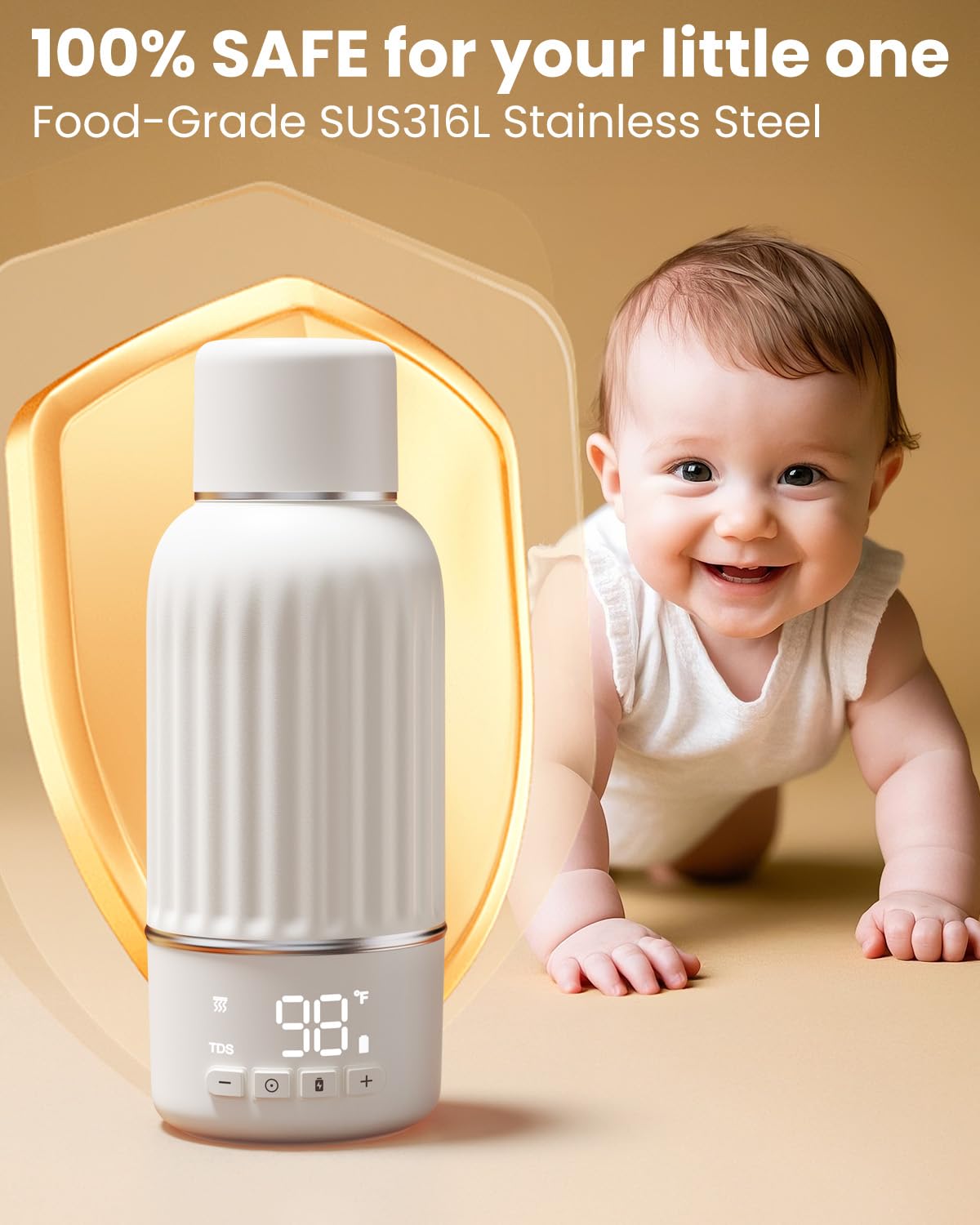 Portable Bottle Warmer for Travel, 2.5 Min Fast Heating for Breast Milk and Formula, 17oz Large Capacity