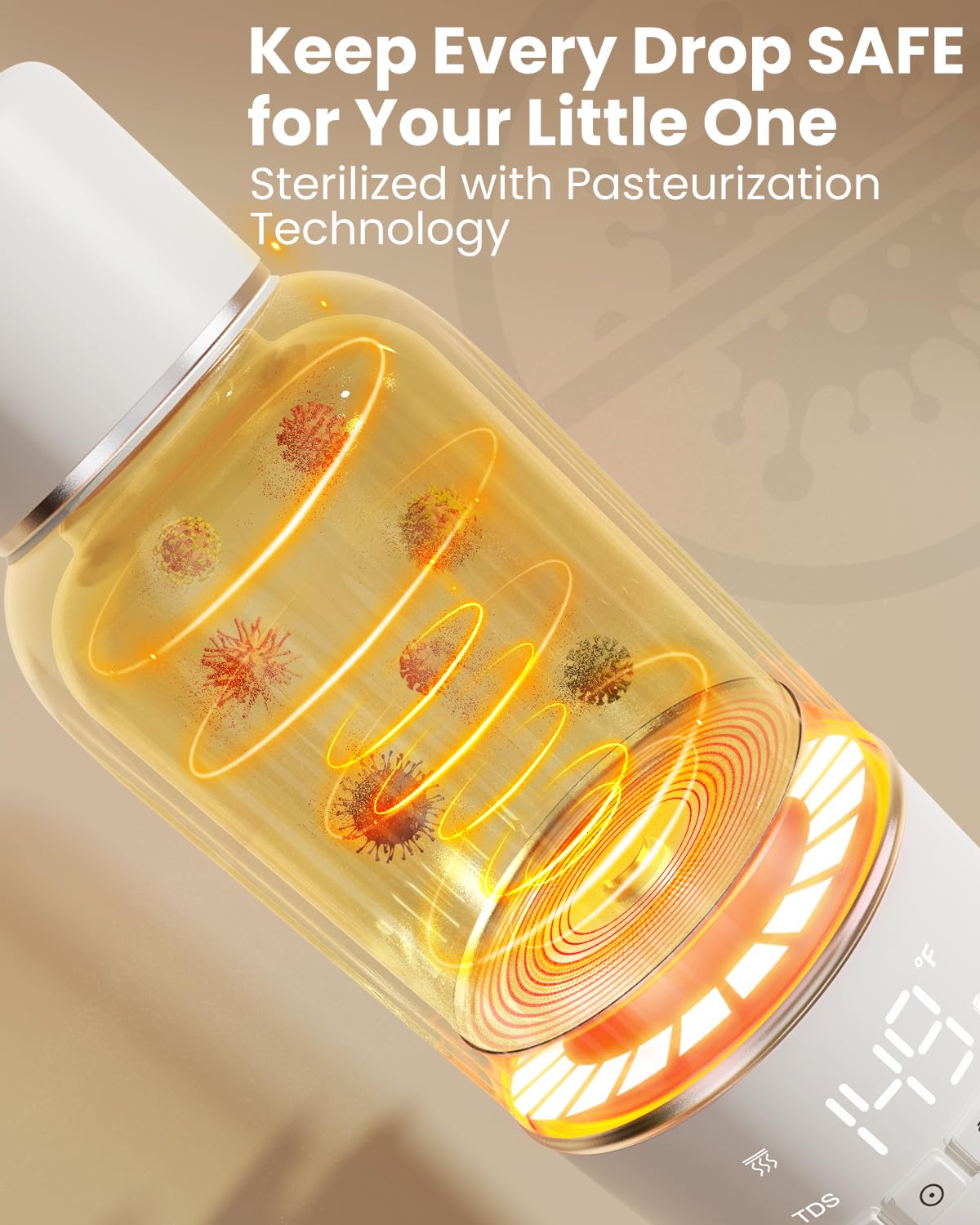 Portable Bottle Warmer for Travel, 2.5 Min Fast Heating for Breast Milk and Formula, 17oz Large Capacity