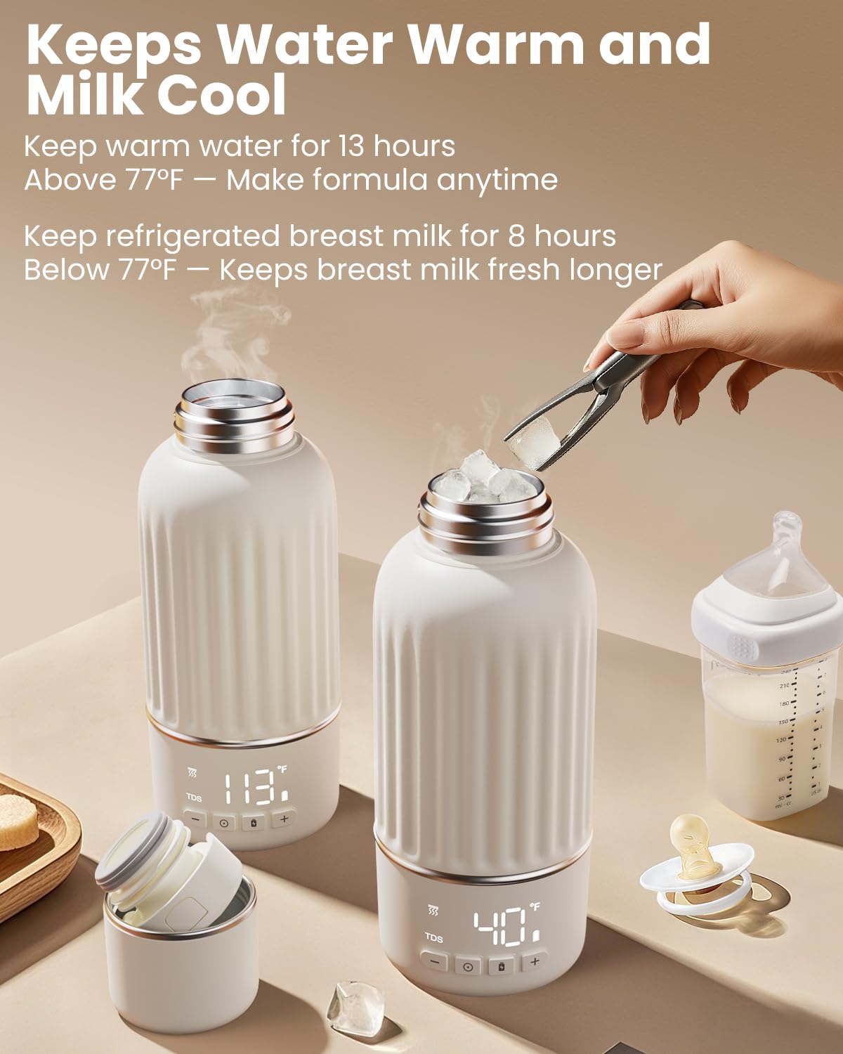 Portable Bottle Warmer for Travel, 2.5 Min Fast Heating for Breast Milk and Formula, 17oz Large Capacity