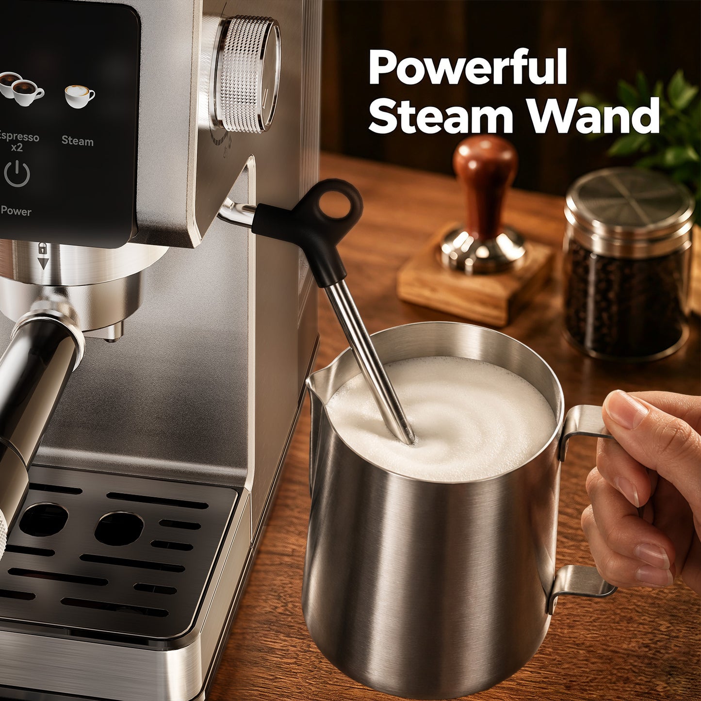 20-Bar Espresso Machine, Stainless Steel Coffee Maker, 40oz Removable Water Tank for Cappuccino & Latte, Silver