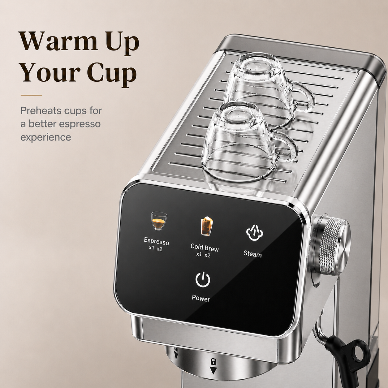 20-Bar Espresso Machine with Rapid Cold Brew, Stainless Steel Coffee Maker, 40oz Removable Water Tank for Cappuccino & Latte, Silver