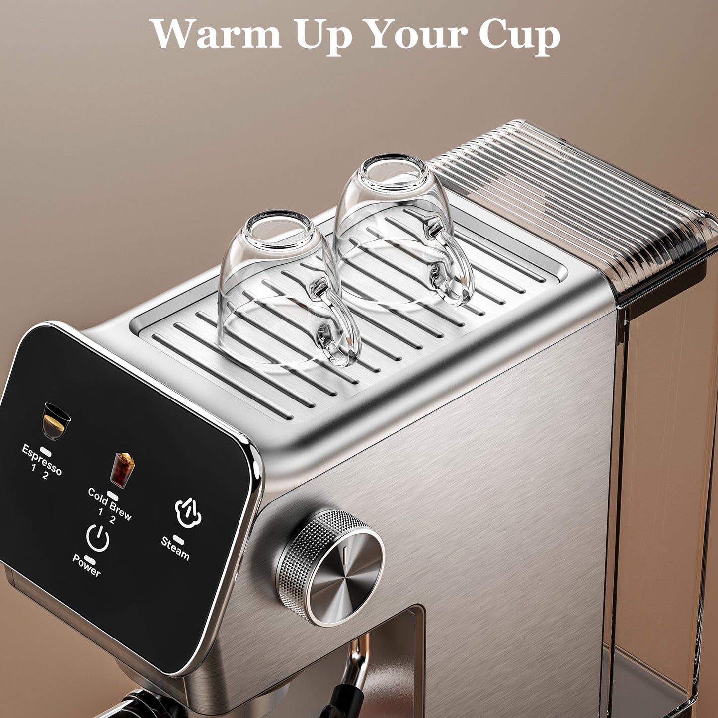 Espresso Machine 20 Bar, Rapid Cold Brew, Stainless Steel Coffee Machine with 40oz Removable Water Tank for Cappuccino, Latte, Silver