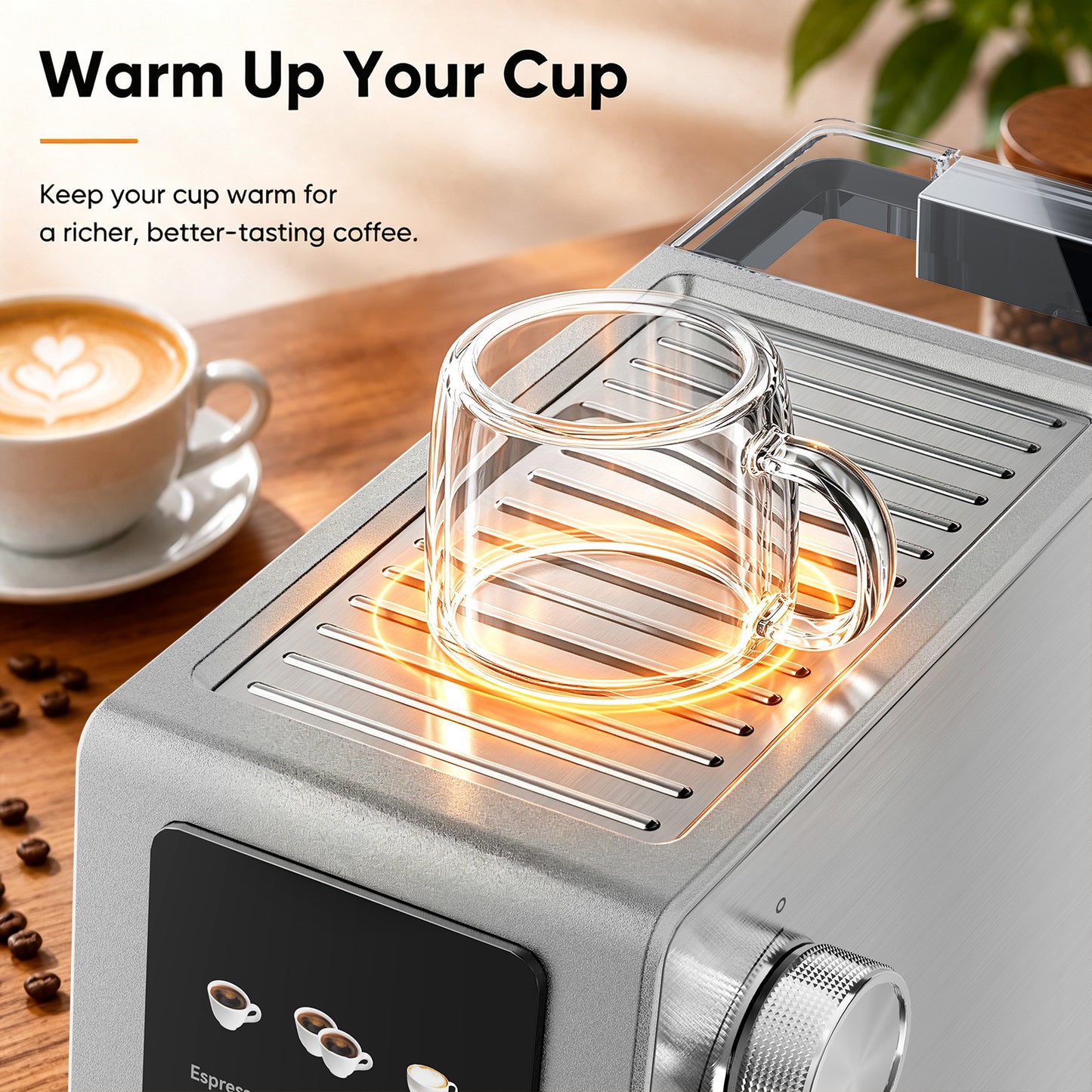 20-Bar Espresso Machine, Stainless Steel Coffee Maker, 40oz Removable Water Tank for Cappuccino & Latte, Silver