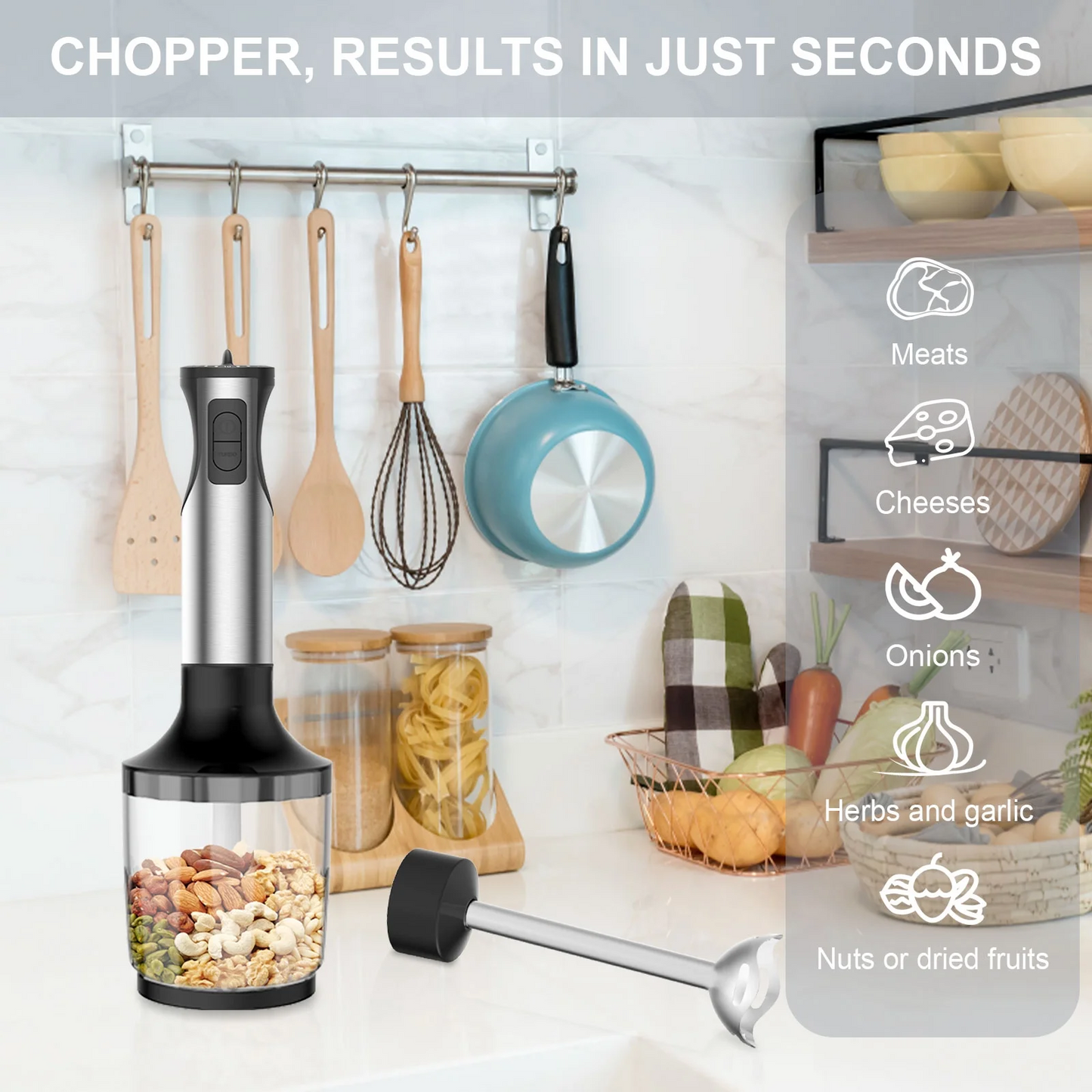 20-Speed Immersion Hand Blender, 5-in-1 Powerful 1000W Blender Whisk and Mini Chopper with 600ml Beaker