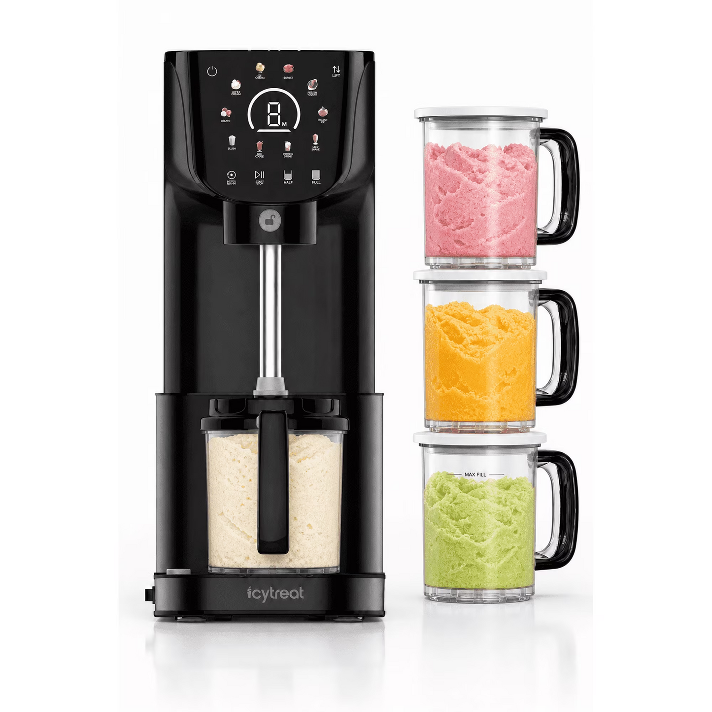 Ice Cream Maker with (2) Pint Containers & Lids, for Gelato, Mix-ins, Milkshakes, Sorbet, Smoothie Bowls & More, 10 One-Touch Programs