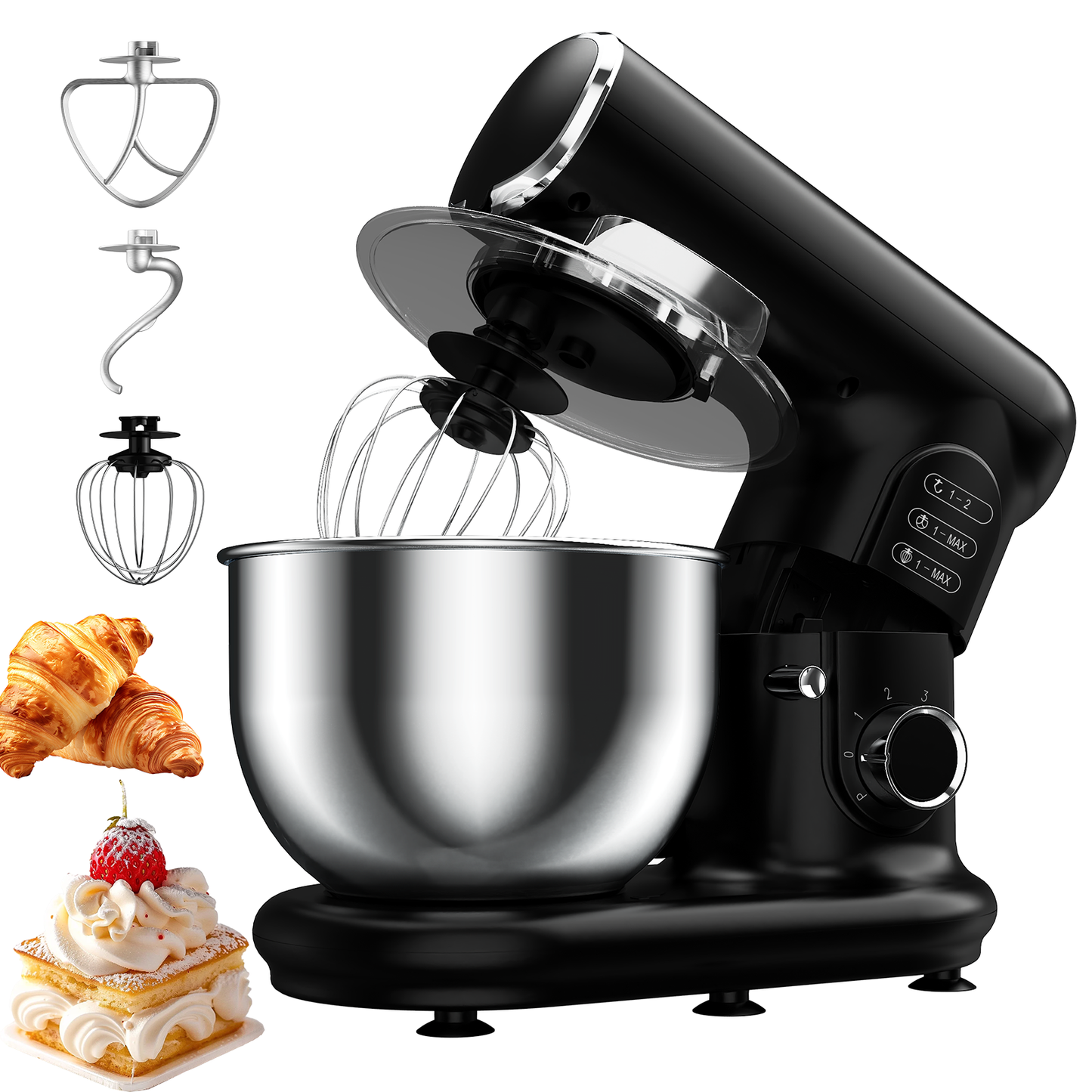Stand Mixer, 6 Speed 5.3 Quart Tilt-Head Kitchen Electric Food Mixer with Beater, Dough Hook, Wire Whip, Black