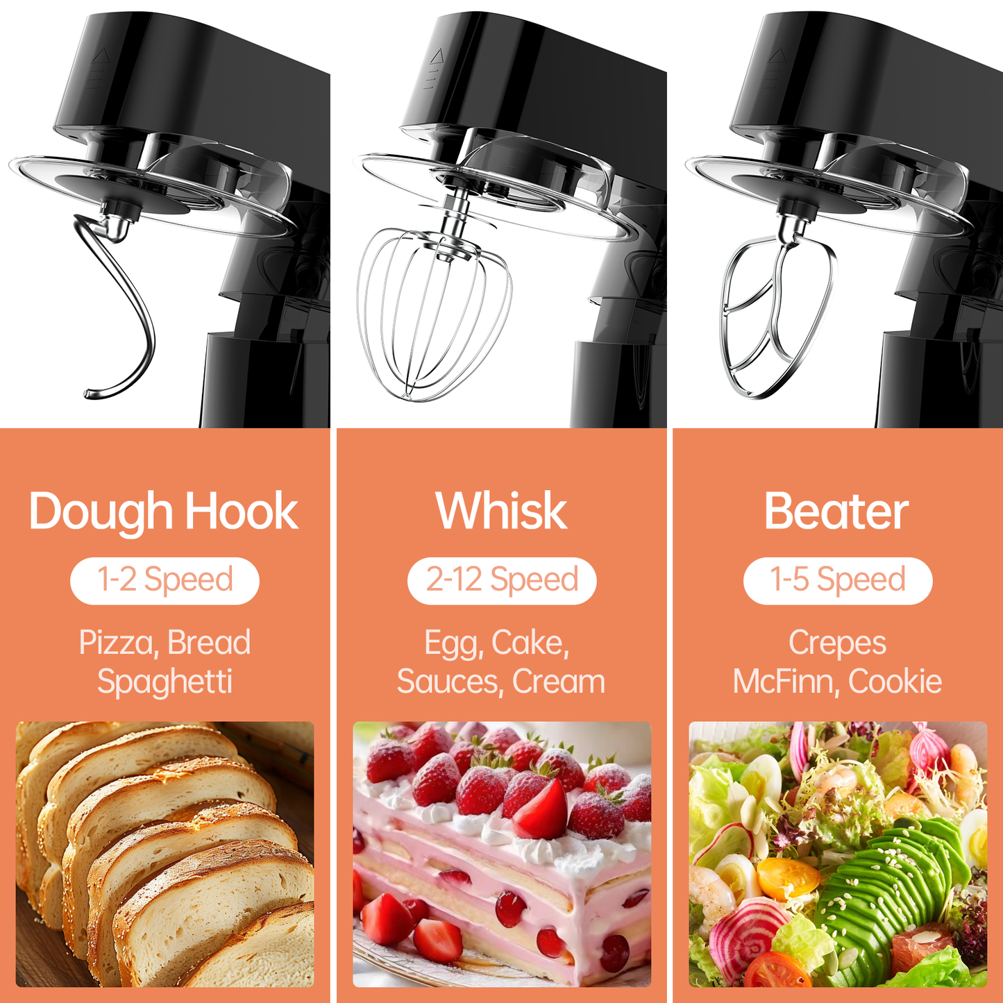 Yumystori Stand Mixer, 12 Speed 6.5 Quart Tilt-Head Kitchen Electric Food Mixer with Beater, Dough Hook and Wire Whip