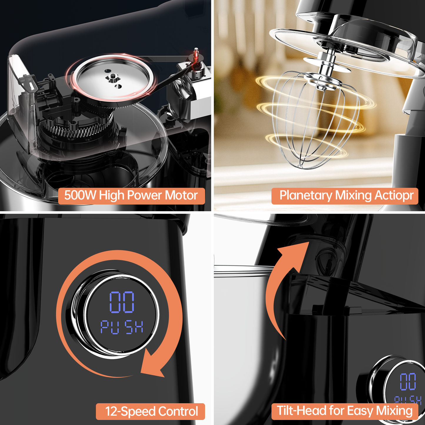 Yumystori Stand Mixer, 12 Speed 6.5 Quart Tilt-Head Kitchen Electric Food Mixer with Beater, Dough Hook and Wire Whip