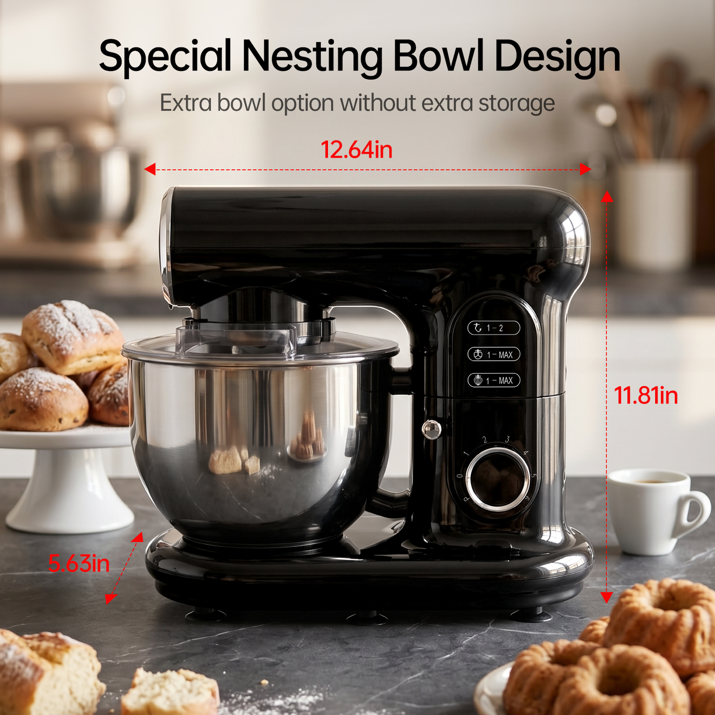 Stand Mixer, 6 Speed 5.3 Quart Tilt-Head Kitchen Electric Food Mixer with Beater, Dough Hook, Wire Whip, Black