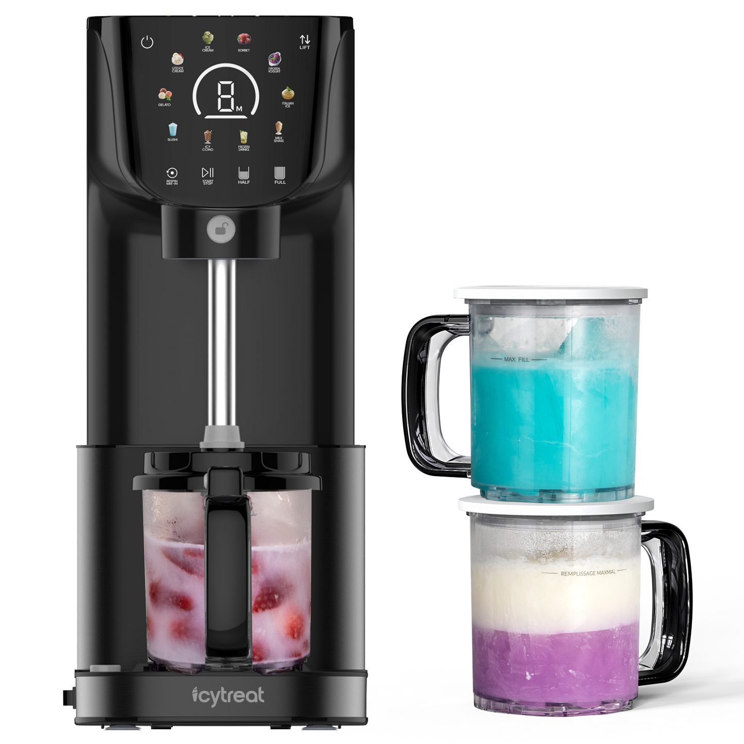 Ice Cream Maker with (2) Pint Containers & Lids, for Gelato, Mix-ins, Milkshakes, Sorbet, Smoothie Bowls & More, 10 One-Touch Programs