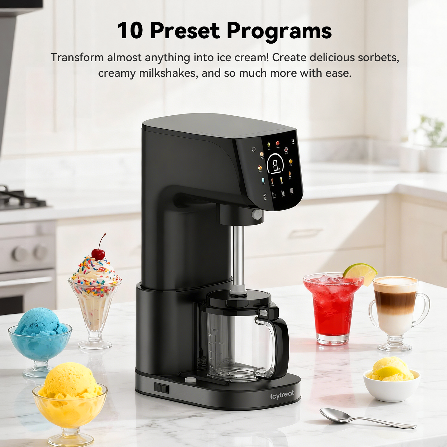 Ice Cream Maker with (2) Pint Containers & Lids, for Gelato, Mix-ins, Milkshakes, Sorbet, Smoothie Bowls & More, 10 One-Touch Programs