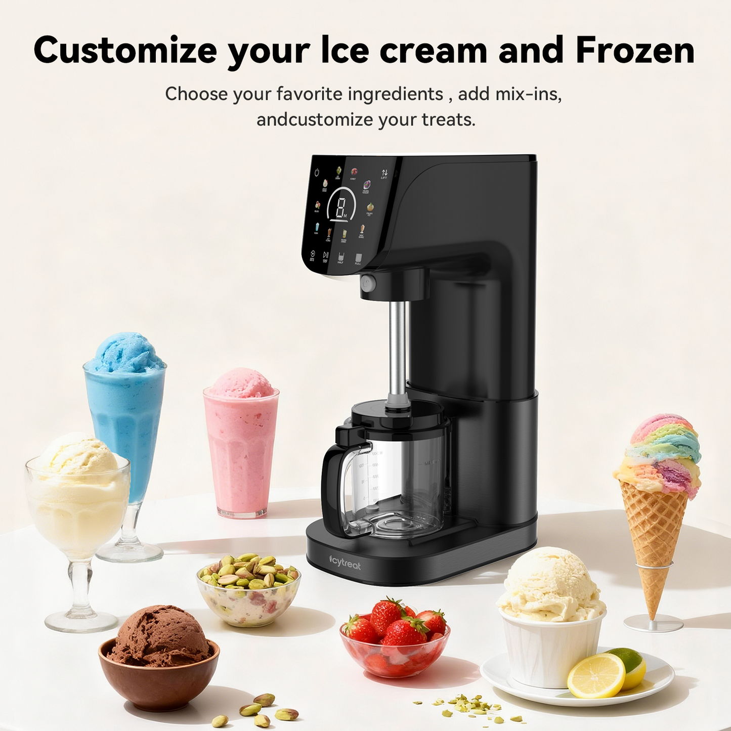 Ice Cream Maker with (2) Pint Containers & Lids, for Gelato, Mix-ins, Milkshakes, Sorbet, Smoothie Bowls & More, 10 One-Touch Programs
