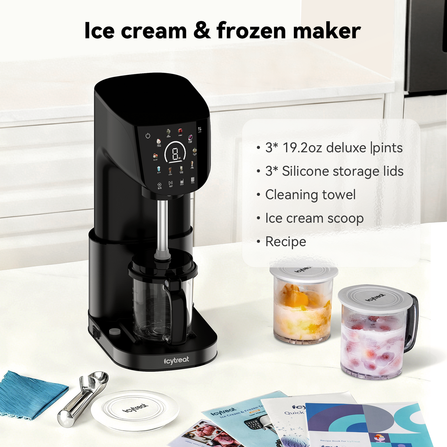 Ice Cream Maker with (2) Pint Containers & Lids, for Gelato, Mix-ins, Milkshakes, Sorbet, Smoothie Bowls & More, 10 One-Touch Programs