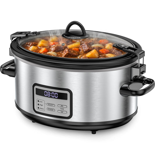 yumystori Slow Cooker 6-Quart Digital Programmable Oval with Locking Lid, Stainless Steel Exterior, Black