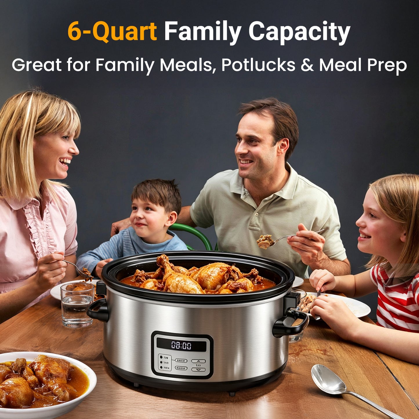 yumystori Slow Cooker 6-Quart Digital Programmable Oval with Locking Lid, Stainless Steel Exterior, Black
