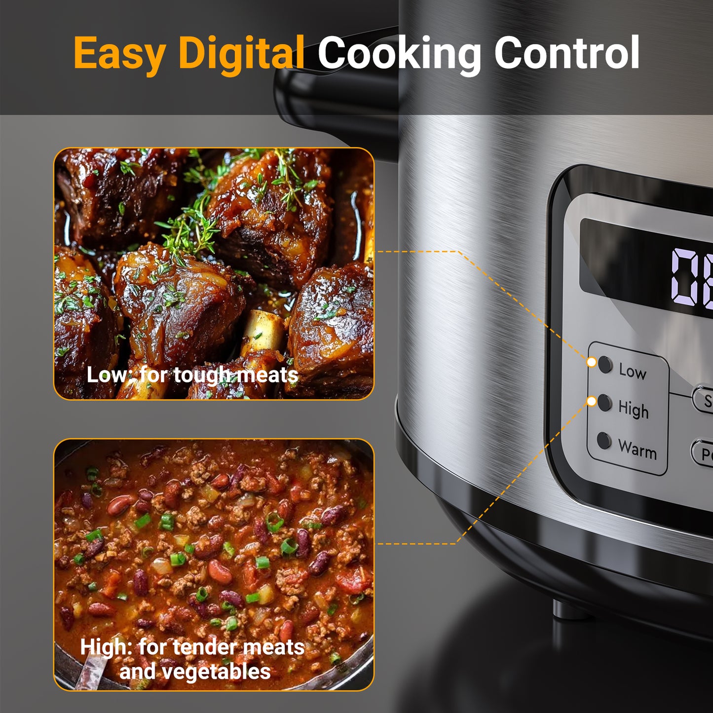 yumystori Slow Cooker 6-Quart Digital Programmable Oval with Locking Lid, Stainless Steel Exterior, Black