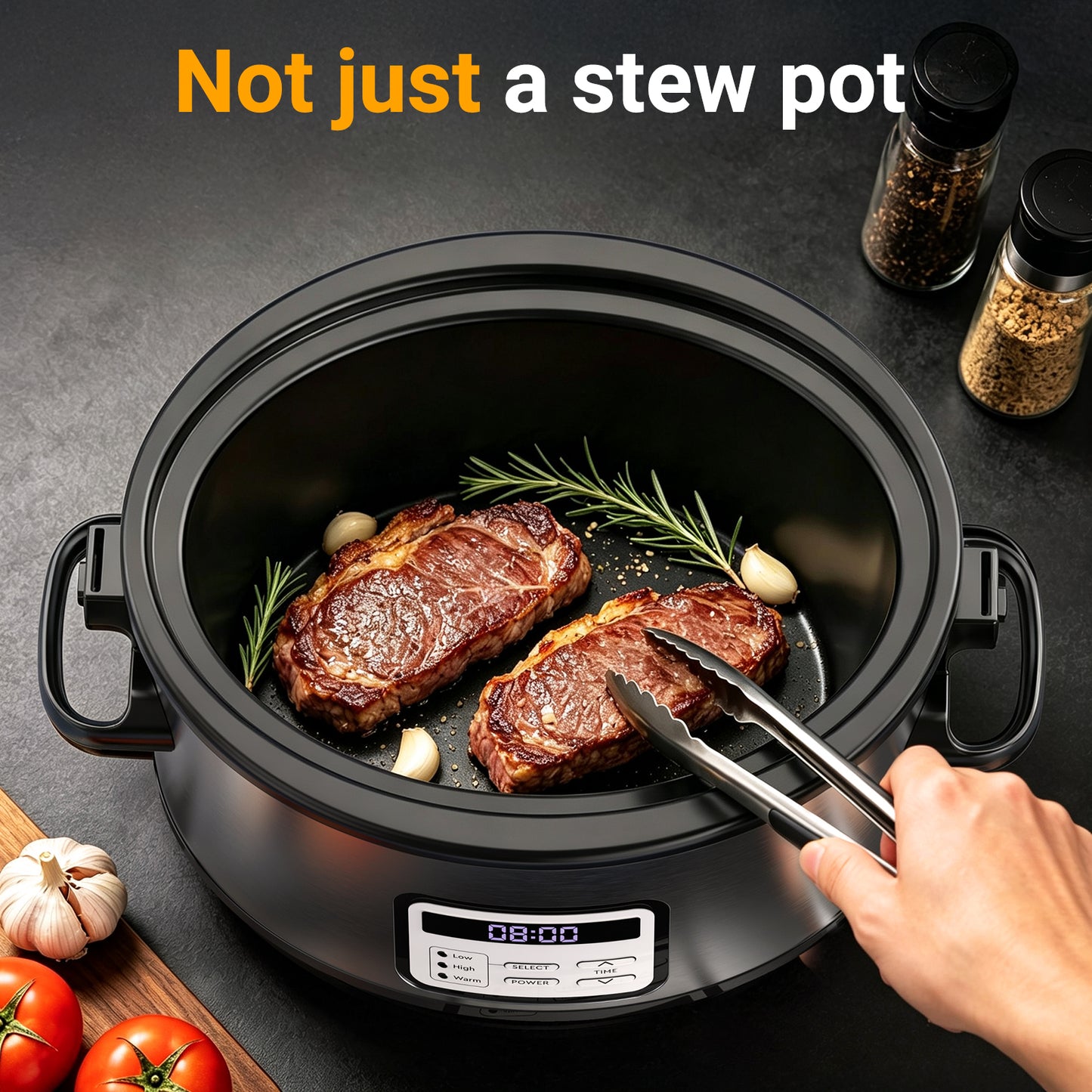 yumystori Slow Cooker 6-Quart Digital Programmable Oval with Locking Lid, Stainless Steel Exterior, Black