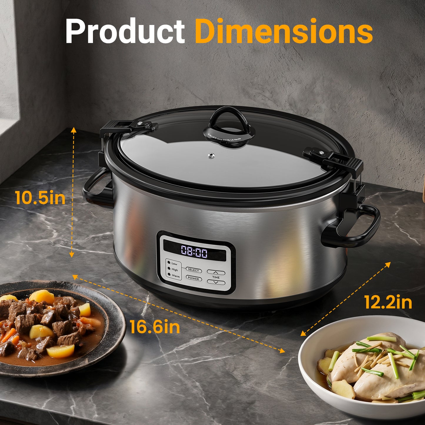yumystori Slow Cooker 6-Quart Digital Programmable Oval with Locking Lid, Stainless Steel Exterior, Black